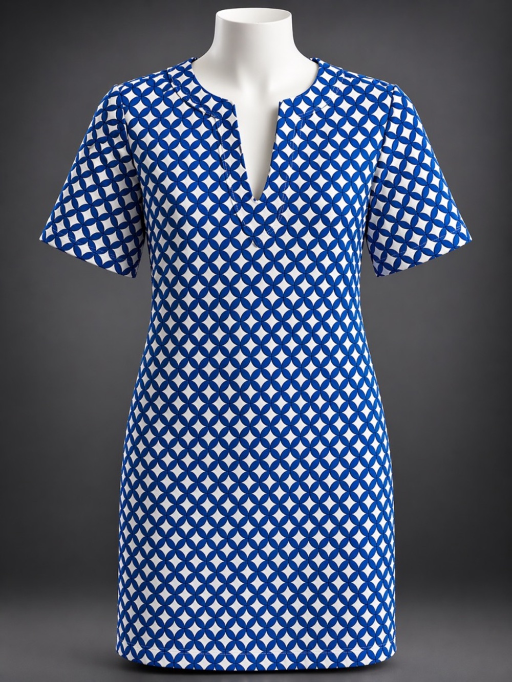 Tori Richard Cobalt and White Graphic Circle Shift Dress XS